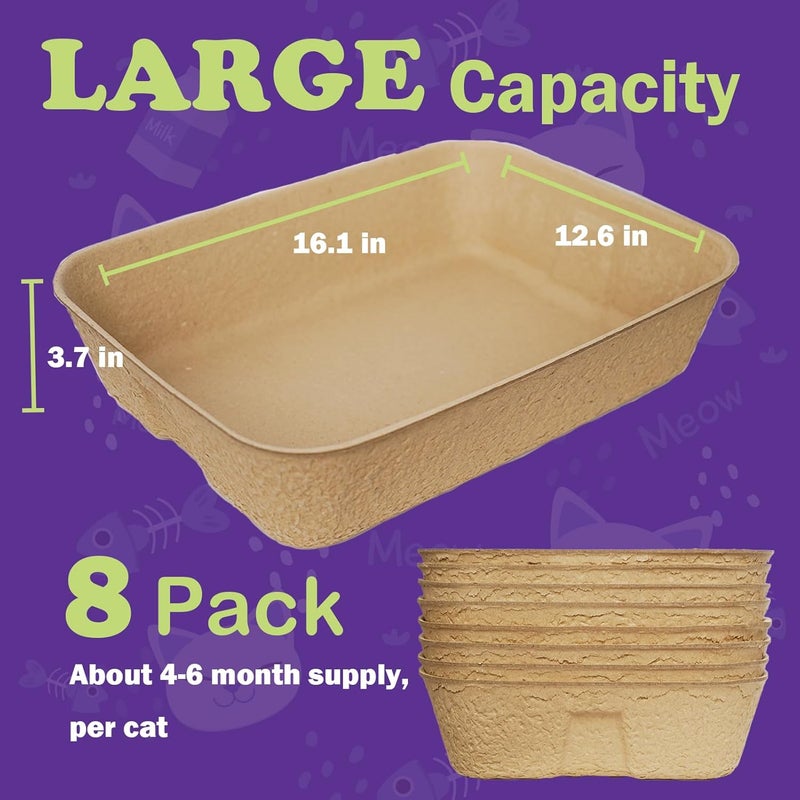 JINVOGREEN Disposable Litter Boxes for Cats, 8 Pack Cat Litter Trays for Travel, Temporary Use, or Liner – Leak-Proof, Eco-Friendly, Easy Clean-Up (16.1" x 12.4" x 3.7") - Image 2